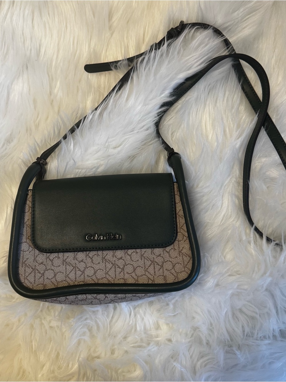 Calvin Klein Forest Green Trim Monogram Crossbody Bag